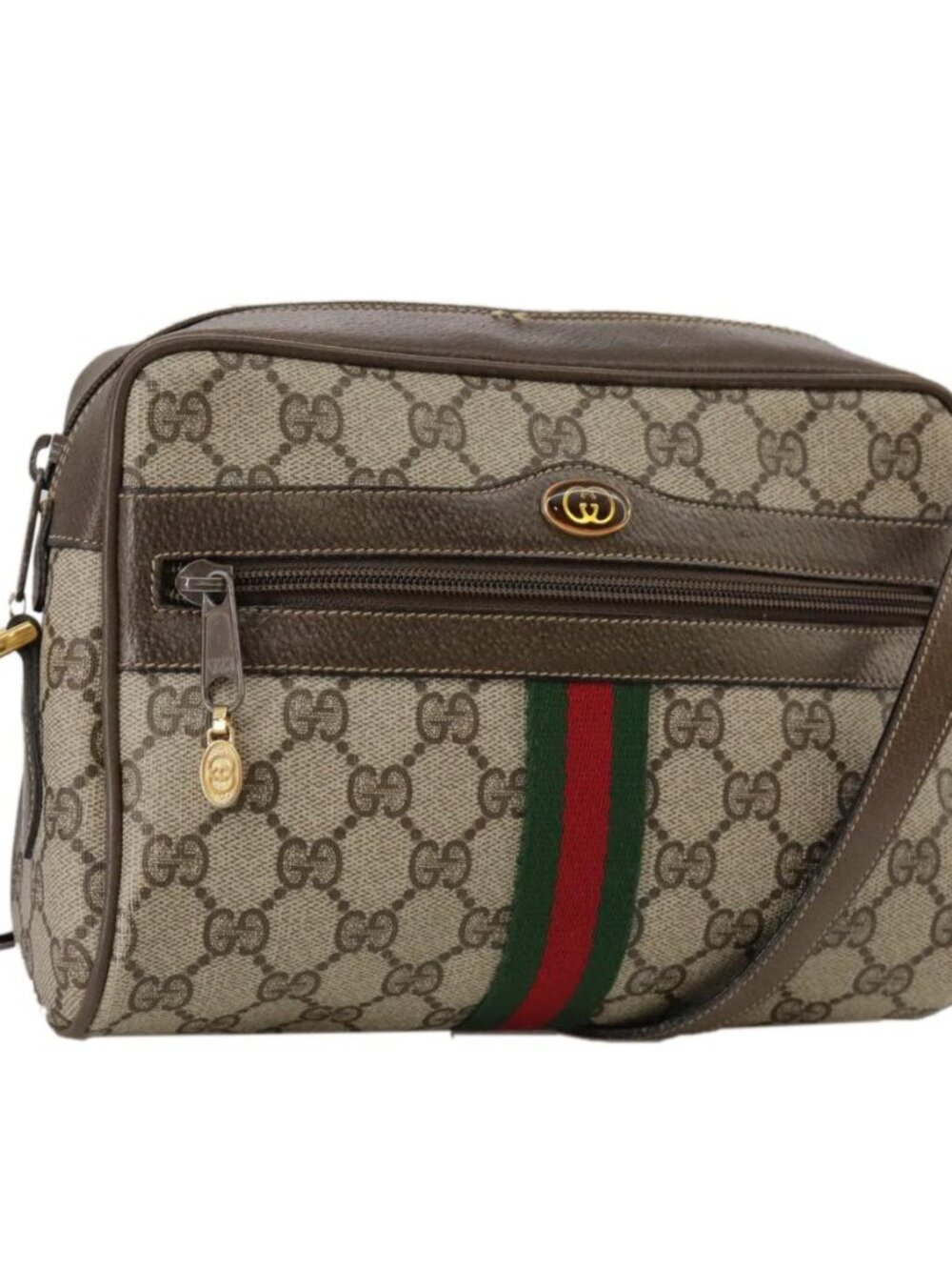 GUCCI Web Sherry Line GG Supreme Shoulder Bag PVC Beige Red Green Auth mr832